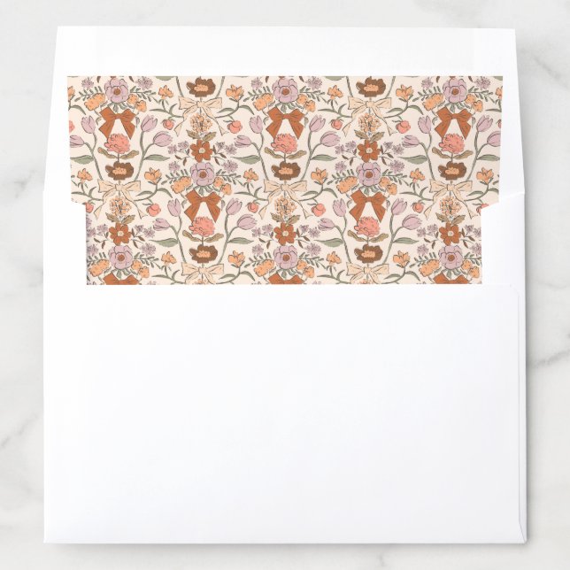 Terracotta Bows and Blossoms Rustic Wedding Envelope Liner (In Envelope)