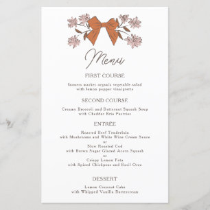 Terracotta Bows Flower Wedding Dinner Menu