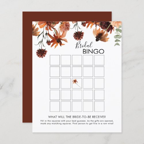 Terracotta Bridal Shower Bingo Game Card 