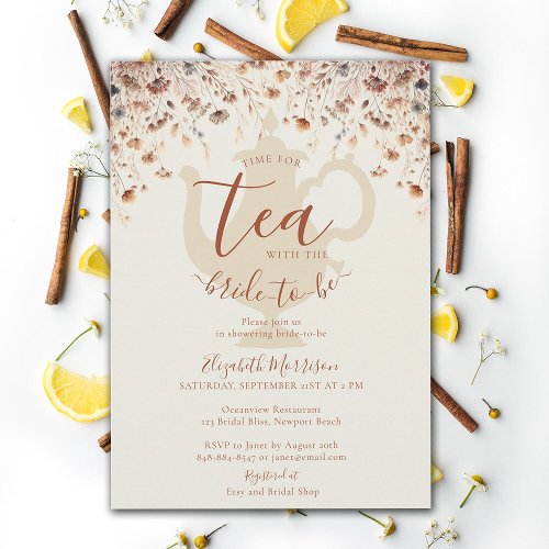 Terracotta Bridal Shower Tea Bride Wild Flowers Invitation