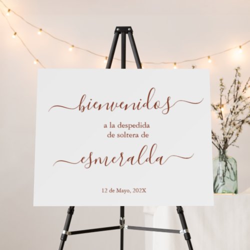 Terracotta bridal shower welcome sign in Spanish