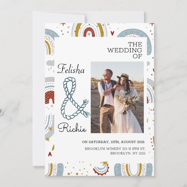 Terracotta Bright Boho Rainbows Wedding  Save The Date (Front)