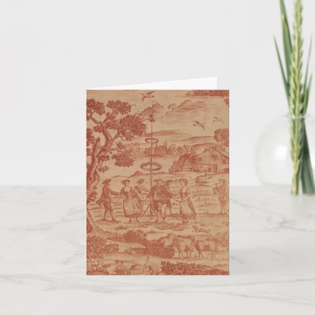 Terracotta British Maypole Toile Textile Print Thank You Card (Front)