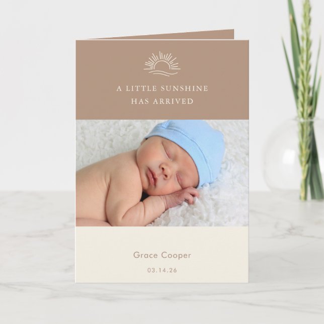 Terracotta Brown Boho Photo Baby Announcement Card (Front)