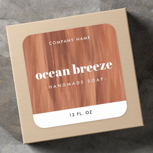 Terracotta brown brushstrokes square product label