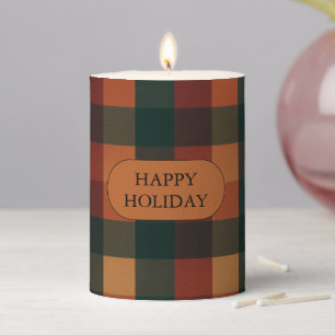 Terracotta Brown Buffalo Plaid Rustic Fall  Pillar Candle