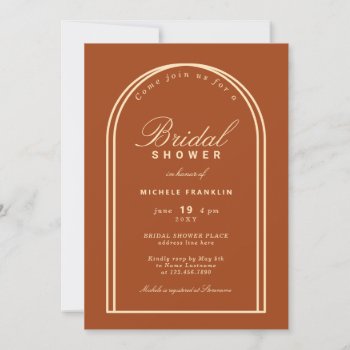 Terracotta Brown Burnt Orange Arch Bridal Shower Invitation by pinkpinetree at Zazzle