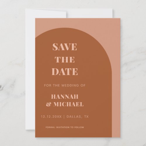 Terracotta Brown  Cream Minimalist Geometric Arch Save The Date