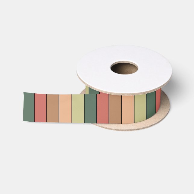 Terracotta Brown Green Black On Watercolor Paper Satin Ribbon (Spool)