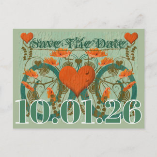 Terracotta Brown Green Earth Tones Save the Date Announcement Postcard