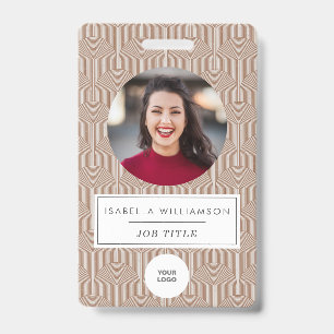 Terracotta Brown Lines Unique Employee Photo ID Badge