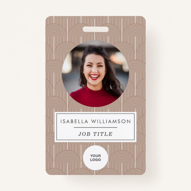Terracotta Brown Lines Unique Employee Photo ID Badge (Front)