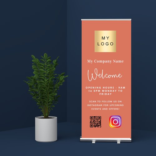 Terracotta brown logo opening hours QR Instagram Retractable Banner