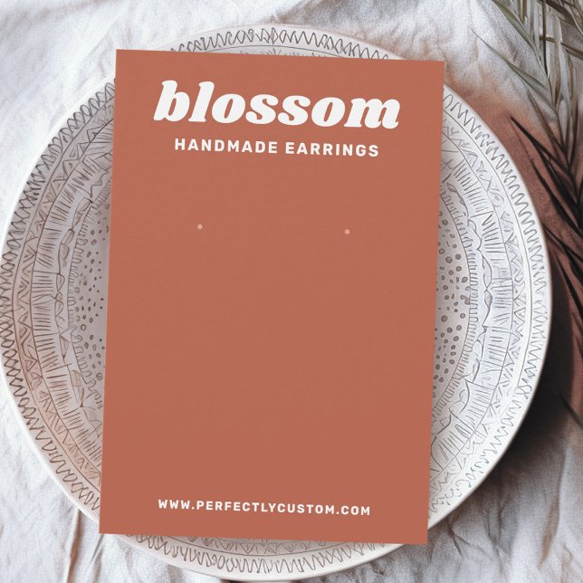 Terracotta brown retro font logo earring card (Terracotta brown retro font logo earring card)