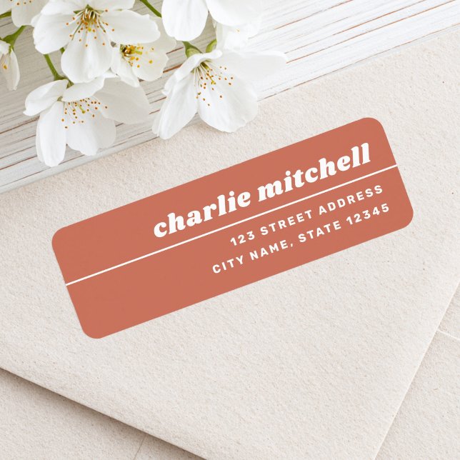 Terracotta brown retro font trendy return label (Terracotta brown retro font trendy return label)