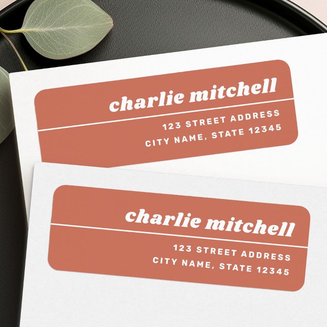 Terracotta brown retro font trendy return label (Terracotta brown retro font trendy return label)