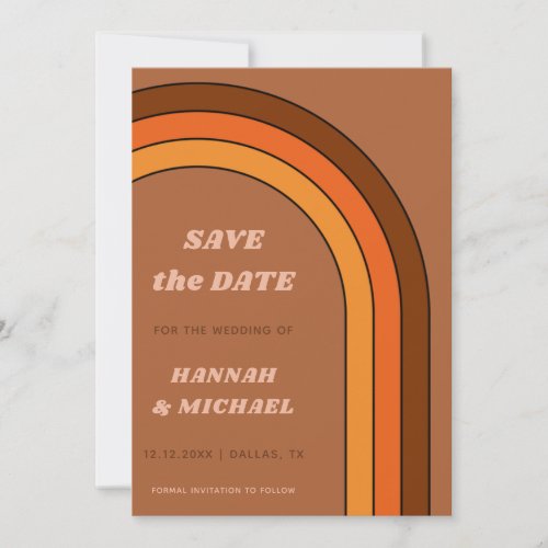 Terracotta Brown Retro Rainbow Minimalist Boho Save The Date