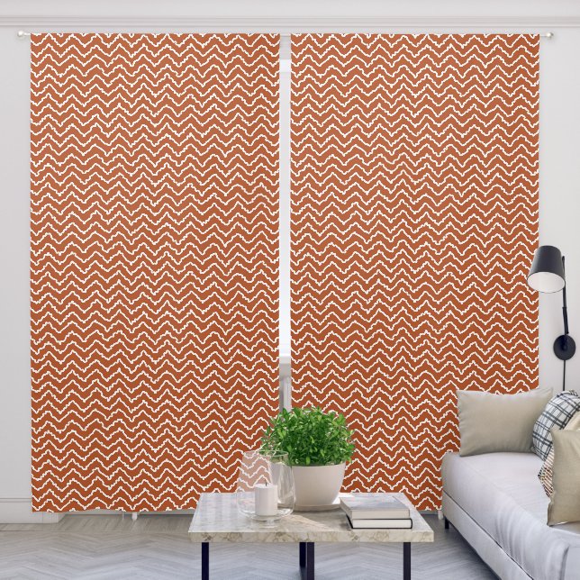 Terracotta Brown Squiggly Chevron Zigzag Pattern Blackout Curtains (Living Room)