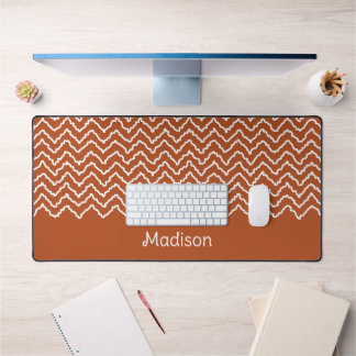 Terracotta Brown Squiggly Chevron Zigzag Pattern Desk Mat