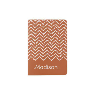 Terracotta Brown Squiggly Chevron Zigzag Pattern Passport Holder