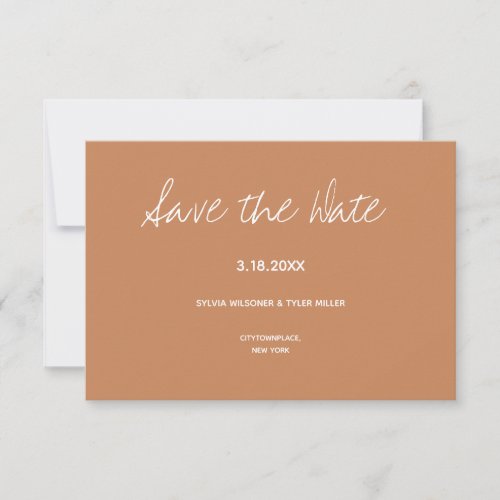 Terracotta Brown Typography Minimalist Wedding Save The Date