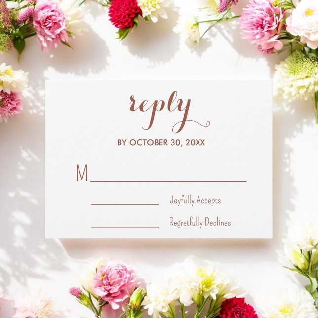 Terracotta Brown White Wedding  RSVP Card (Creator Uploaded)