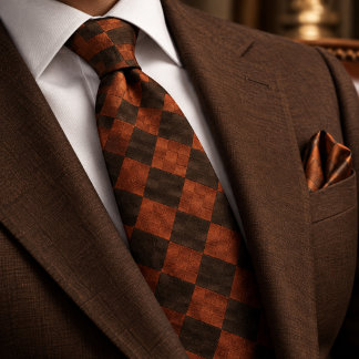Terracotta Brown Woven Argyle Neck Tie