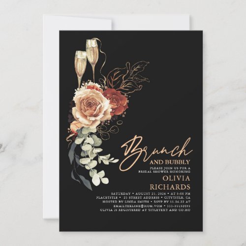 Terracotta Brunch and Bubbly Black Bridal Shower Invitation