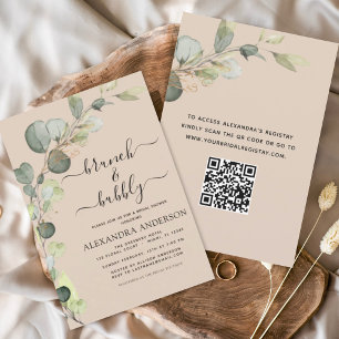 Terracotta Brunch & Bubbly QR Code Eucalyptus Invitation