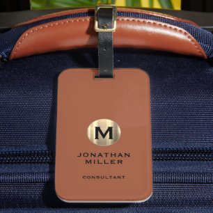 Terracotta Brushed Gold Monogram Luggage Tag