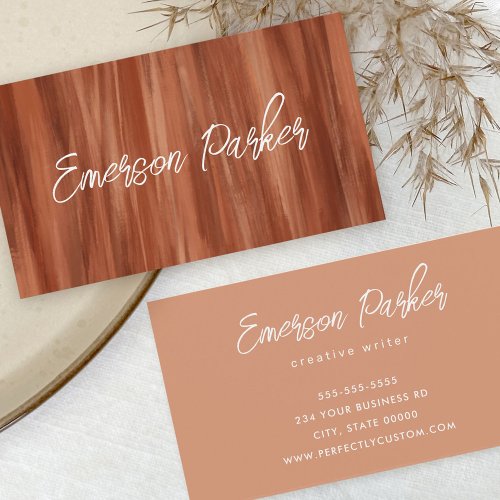 Terracotta brushstrokes script business card