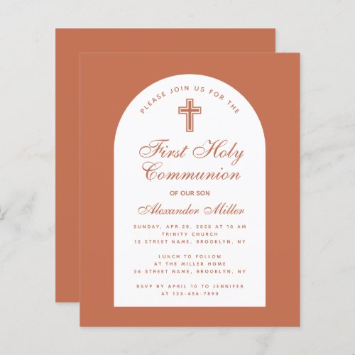  Terracotta Budget Boy First Communion Invitation