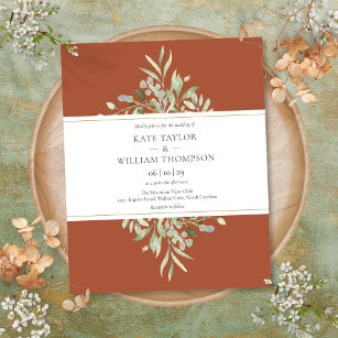 Terracotta Budget Greenery Wedding Invitation