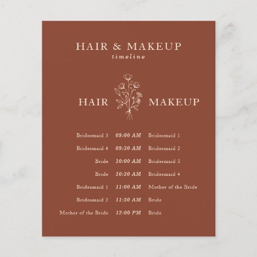 Terracotta Budget Wedding Hair Makeup Timeline Flyer