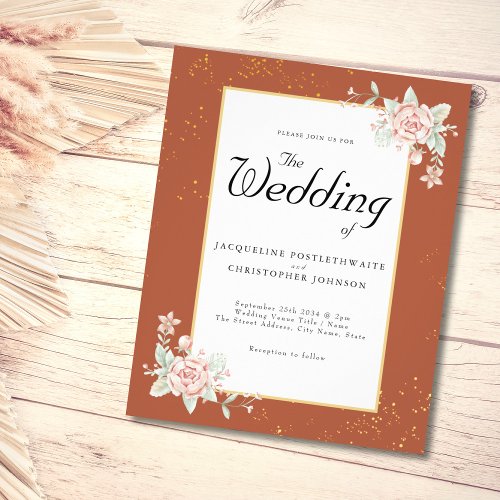 Terracotta Budget Wedding Invitation Pink Peony Flyer