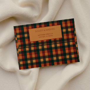 Terracotta Buffalo Plaid Return Address Rustic Envelope