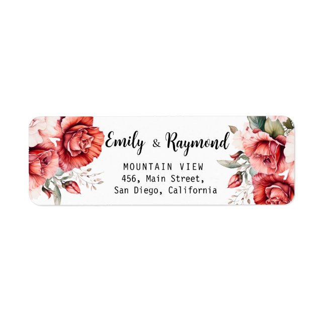 Terracotta Burgundy Blush Floral  Wedding Address Label (Front)