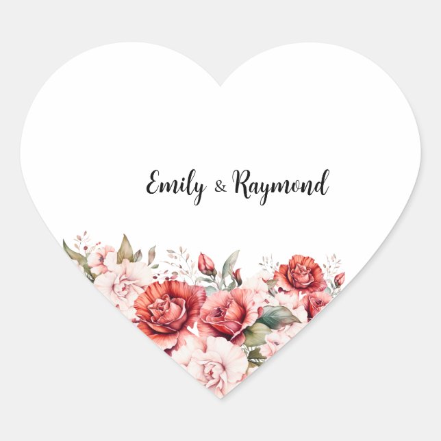 Terracotta Burgundy Blush Floral Wedding  Heart Sticker (Front)