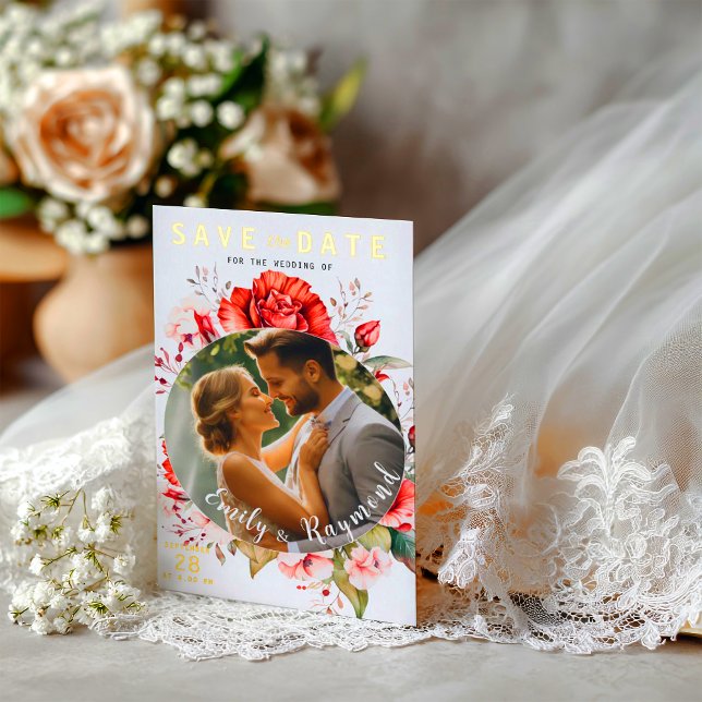 Terracotta Burgundy Blush Floral Wedding Photo  Foil Invitation (Creator Uploaded)