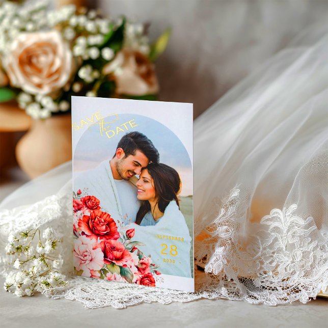 Terracotta Burgundy Blush Floral Wedding Photo Foil Invitation (Creator Uploaded)