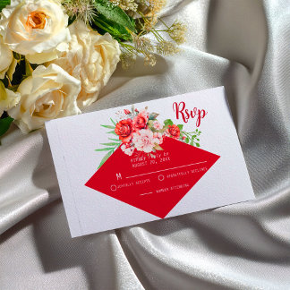 Terracotta Burgundy Blush Floral  Wedding  RSVP Card