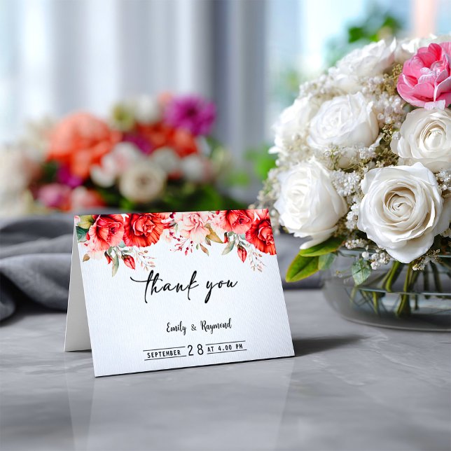 Terracotta Burgundy Blush Floral Wedding Thank You Card (Creator Uploaded)