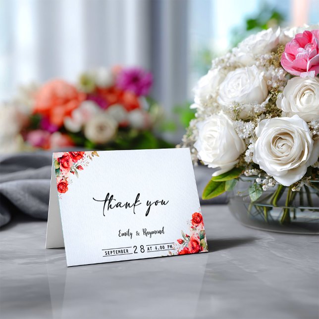 Terracotta Burgundy Blush Floral Wedding Thank You Card (Creator Uploaded)