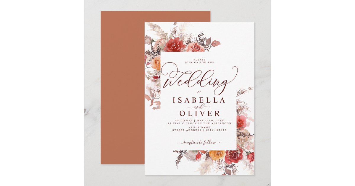 Terracotta Burgundy Burnt Orange Boho Wedding Invi Invitation | Zazzle