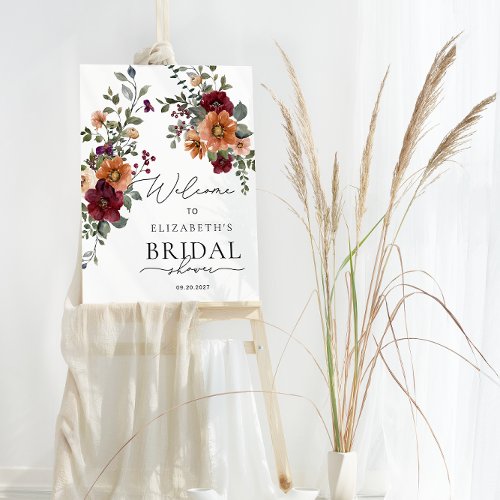 Terracotta Burgundy Floral Bridal Shower Welcome Foam Board