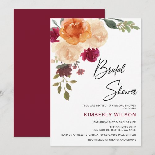 Terracotta Burgundy Floral Fall Bridal Shower Invitation