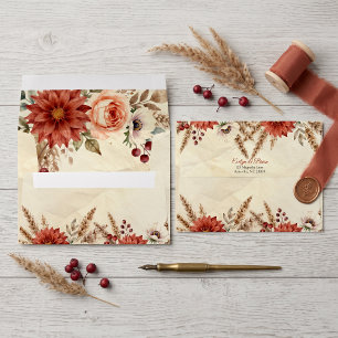 Terracotta Burgundy Floral Pampas Grass Wedding Envelope