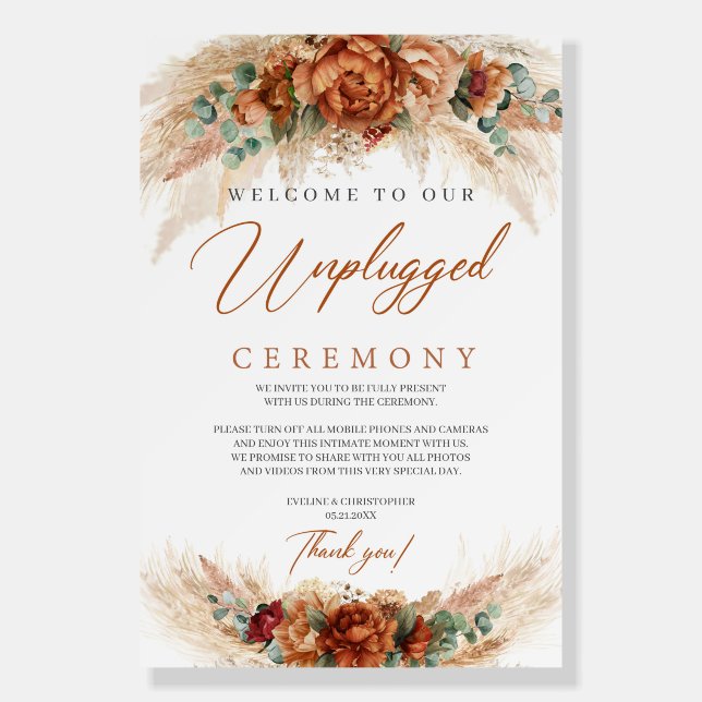 Terracotta burgundy greenery unplugged ceremony foam board (Front)