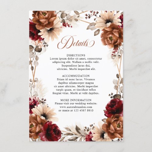 Terracotta Burgundy Mauve Floral Geometric Wedding Enclosure Card