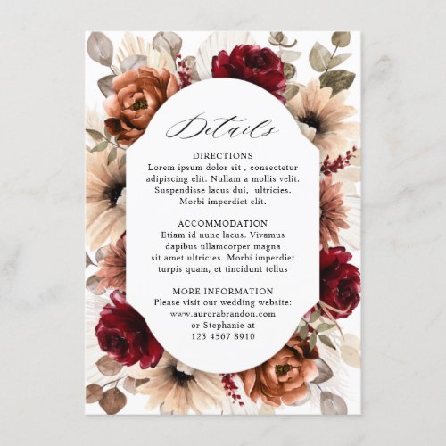 Terracotta Burgundy Mauve Floral Geometric Wedding Enclosure Card